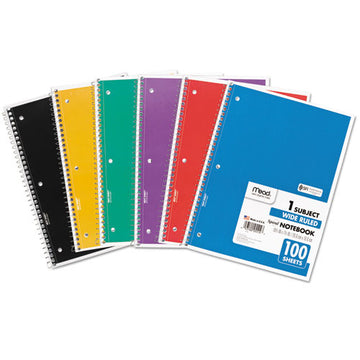 Mead® Spiral Notebook, 3-hole Punched, 1 Subject, Wide-legal Rule, Randomly Assorted Covers, 10.5 X 7.5, 100 Sheets freeshipping - TVN Wholesale